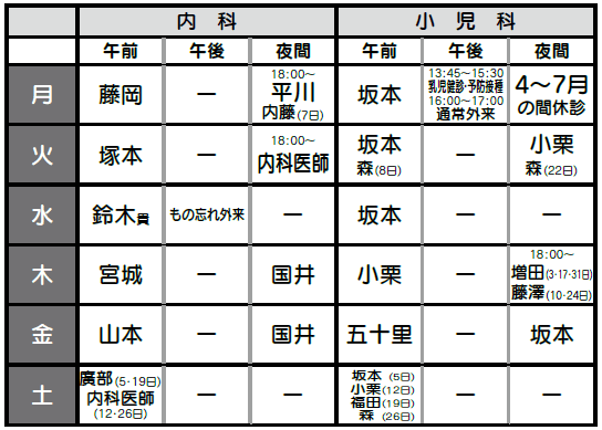 7月診療体制表（PDFファイル）